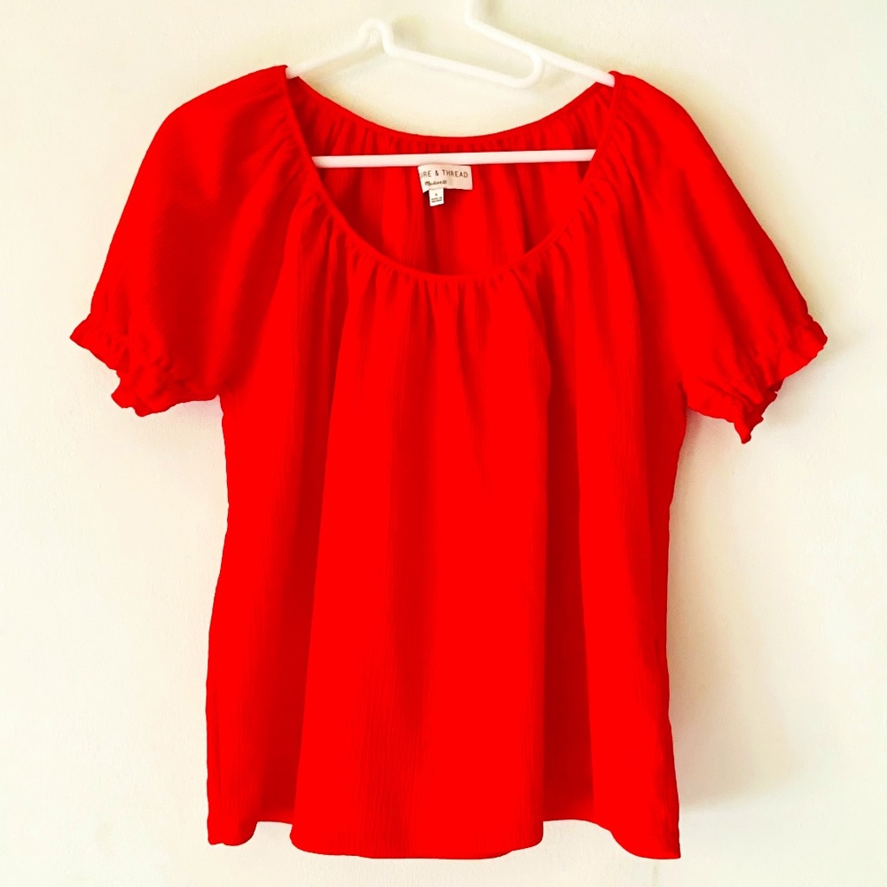 Madewell Texture & Thread NWOT Small Red Peasant Top - Picture 1 of 9